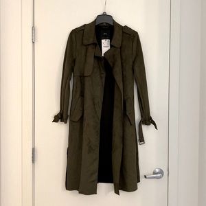 Zara suede trench. New with tags. US Small. Dark Olive Green